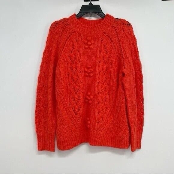 J.Crew Has Women's Cableknit Pointelle Sweater with Popcorn Flowers Orange Small - Picture 2 of 7